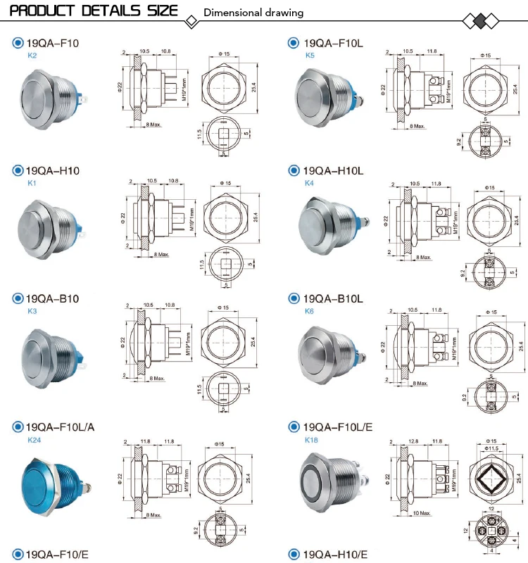 push button switch,momentary push button switch,metal push button switch,19mm push button switch,2 pin push button switch,220 volt push button switch,push switch with led