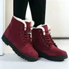 cz18077a Hot sale ladies lace flat boots pu leather warm faux fur lining winter plus size 43 44 snow boots women