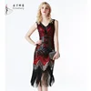 Women's Flapper Dresses 1920s V Neck Beaded Fringed Great Gatsby Sequin Tassel Dress