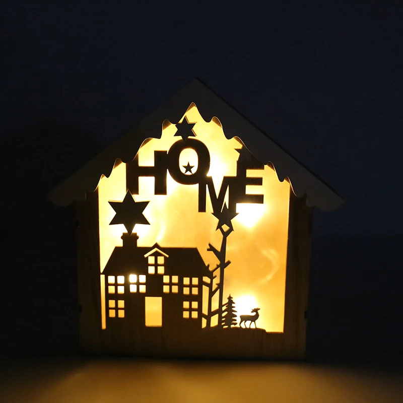 Christmas Decoration Supplies LED House Wooden Twinkle Christmas Lights Home Lamp Night Light with Battery Gift