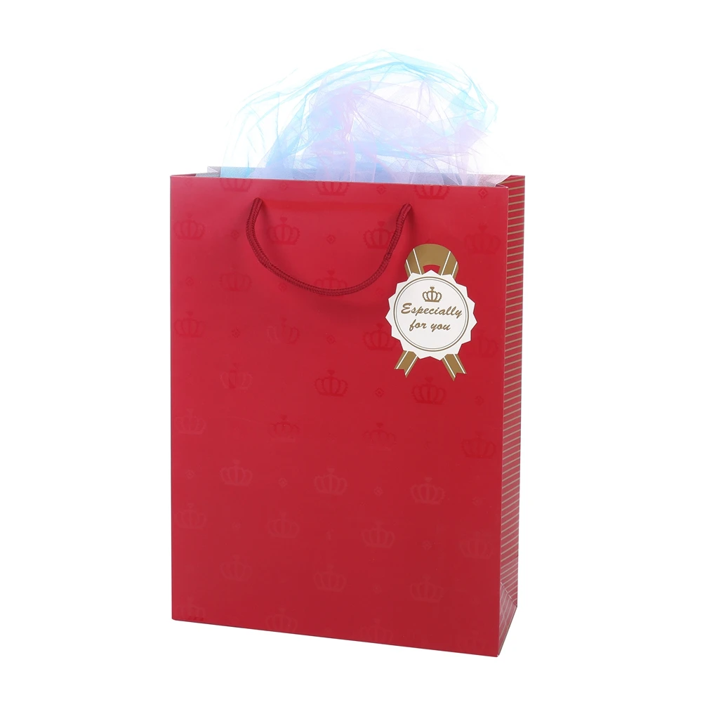 Wholesale Recycled Durable Cheap Red Paper Wrapping Bags With Handles For Gifts Packaging