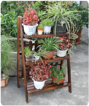New Design 100 Handmake Folding Wooden Garden Flower Pot Stand Handmake Folding Wooden Garden Flower