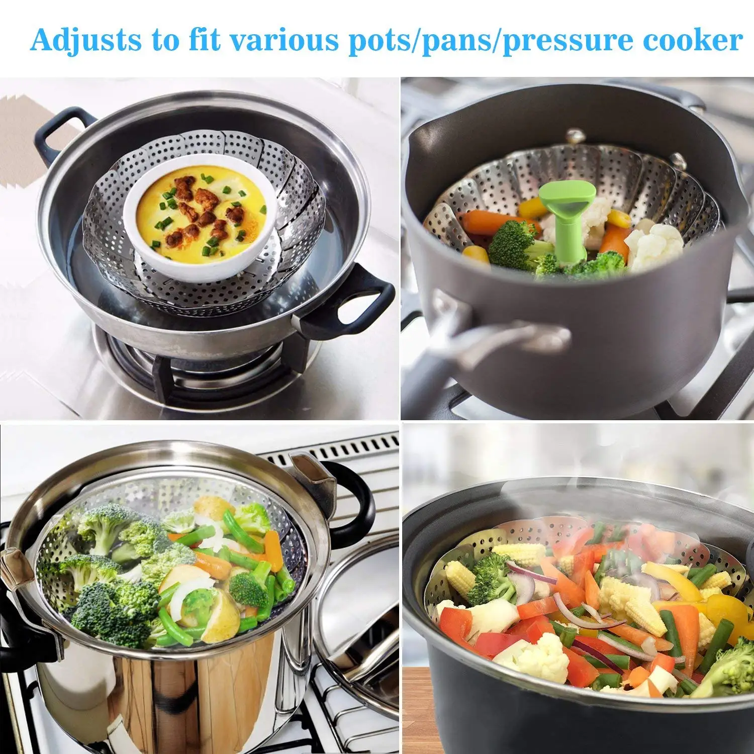 Collapsible Vegetable Steamer Basket Food Safe Round Stainless Steel