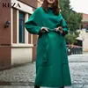 Excellent Dark Green Female Maxi Winter Cashmere Trench Coat
