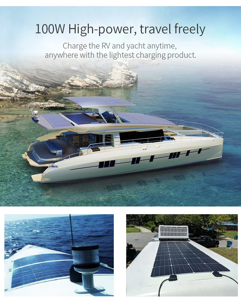 Wholesale Sunpower Solar Cell Yacht And RV 18V 120W Semi Flexible Solar Panel MC4 Output
