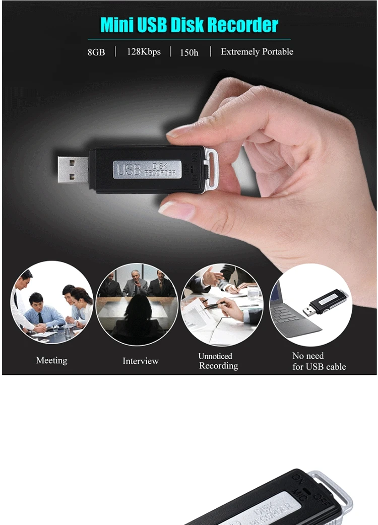 8 GB Máy Kỹ Thuật Số Giọng Nói Ghi Mini USB Đĩa Audio Voice Recorder Kinh Doanh Giọng Nói Nhỏ Ghi 150 h Ghi Âm