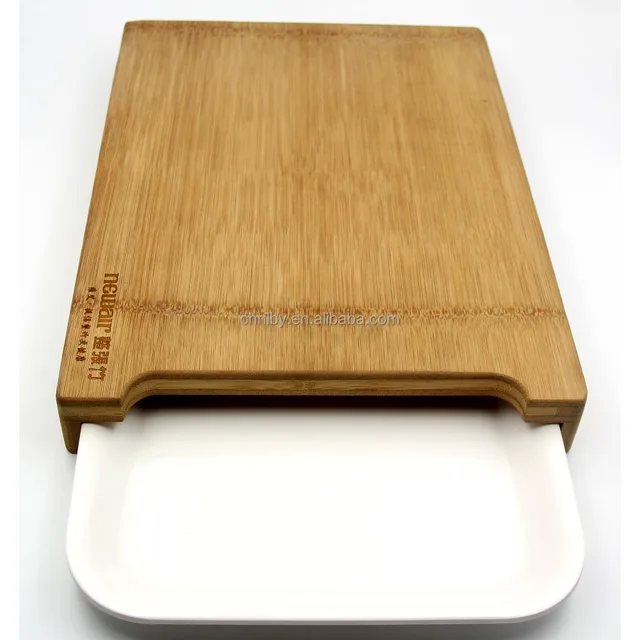 Rectangular Bamboo Vegetable Cutting Board With Drawer And Cutting