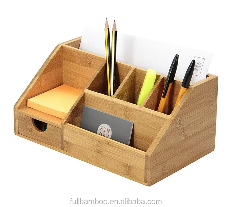 at Home Matte Black Wire & Bamboo Wood Desk Organizer