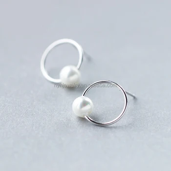 Women 925 Sterling Silver Fancy Earring Elegant Thin Band Circle Women 925 Sterling Silver Fancy Earring Elegant Thin Band Circle Shaped Pearl Stud Earrings Pack