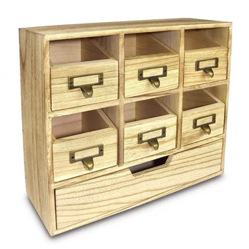 Custom Pine Wood Desktop Storage Cabinet Jewelry Box Organizer