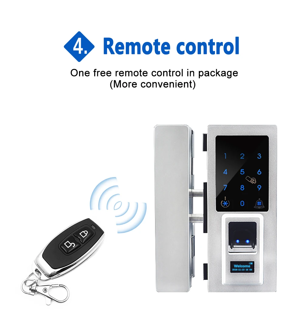 Smart Office Entrance System Remote Control Password Fingerprint Biometric Glass Door Lock
