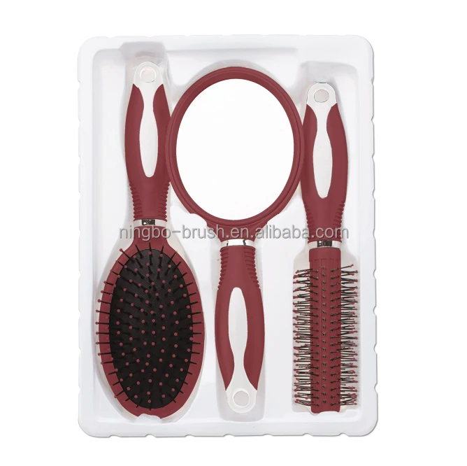 Professional Japanese Hair Brush With Mirror Set Nylon Bristle Hair