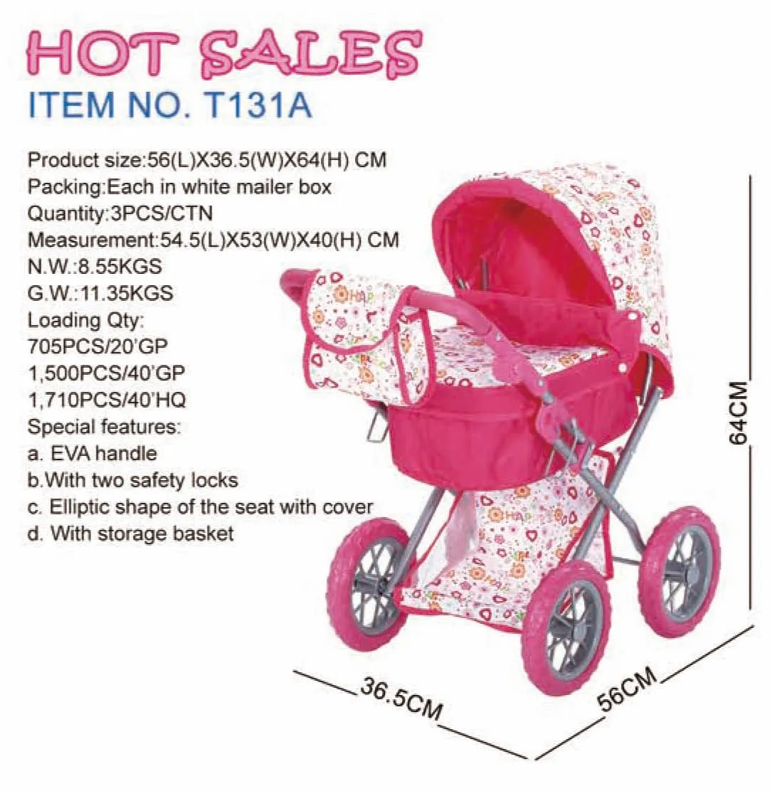 New Style Removable Carrycot Baby Doll Stroller Pram Toy Custom