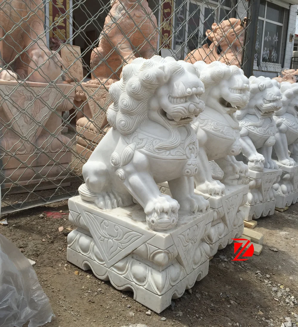 White Marble Hand Caved Chinese Lion Foo Dog Fu Dog Statue For Sale Buy Stone Foo Dog Statue