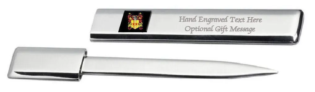 Thistlethwayte Family Crest Surname Coat Of Arms Engraved Letter Opener