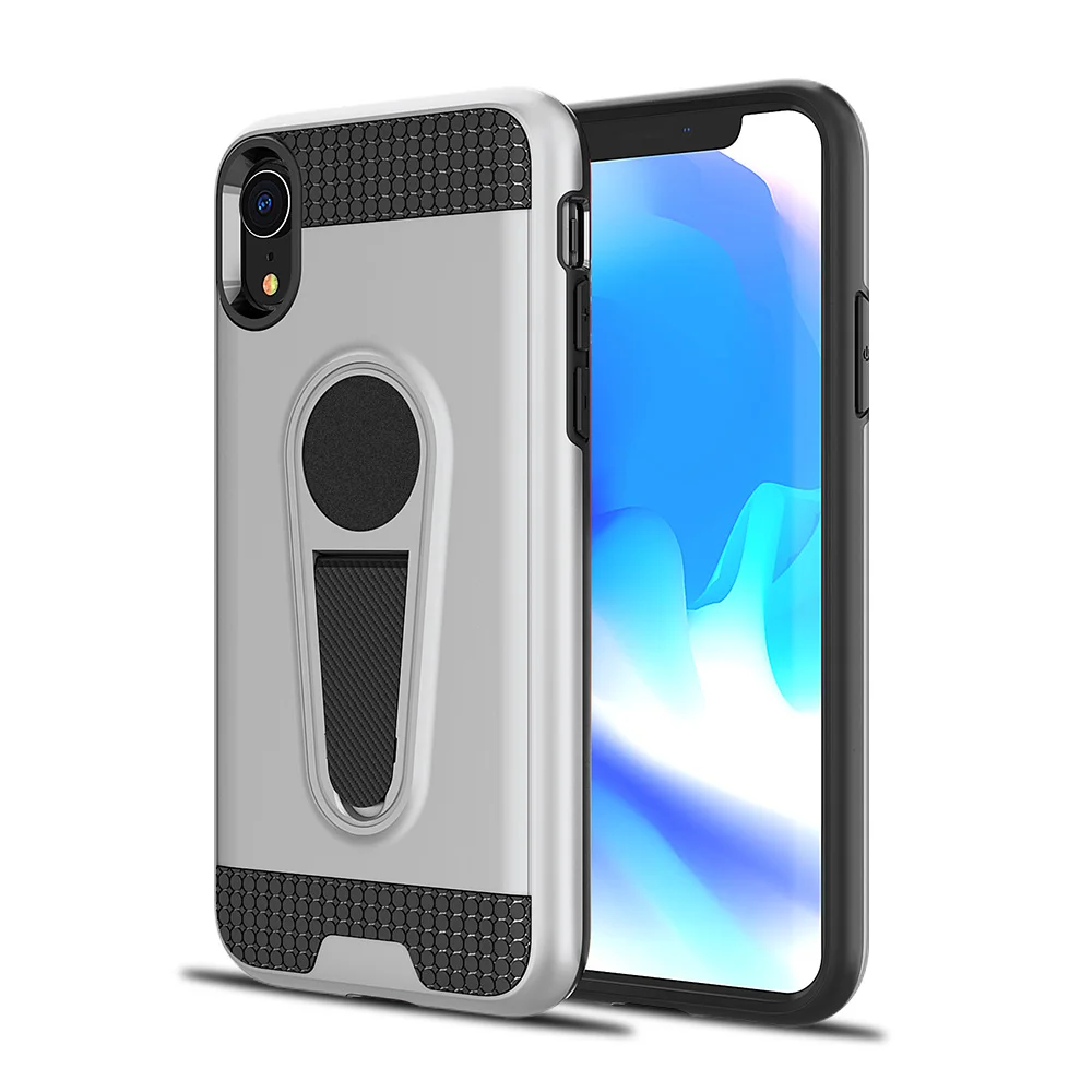 Magnetic Car Mount Hidden Carbon Fiber Kickstand TPU PC Phone Case For iPhone XR X