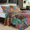 Ebullient Queen Size Bohemian Style Plaid Floral Bedspread Quilt Pujiang Quilt Bed Quilt Cover Set