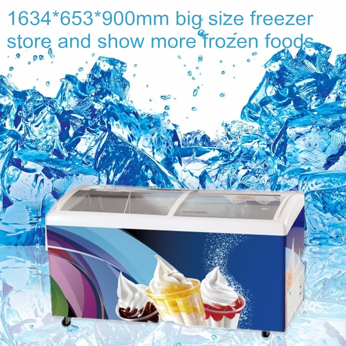 Big Capacity 1.6m Length Sliding Top Glass Door Chest Ice Cream Display Deep Freezer For Supermarket