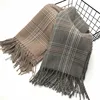 Warm 100% graceful cashmere feeling type tartan wool shawl winter fancy scarf with tassels
