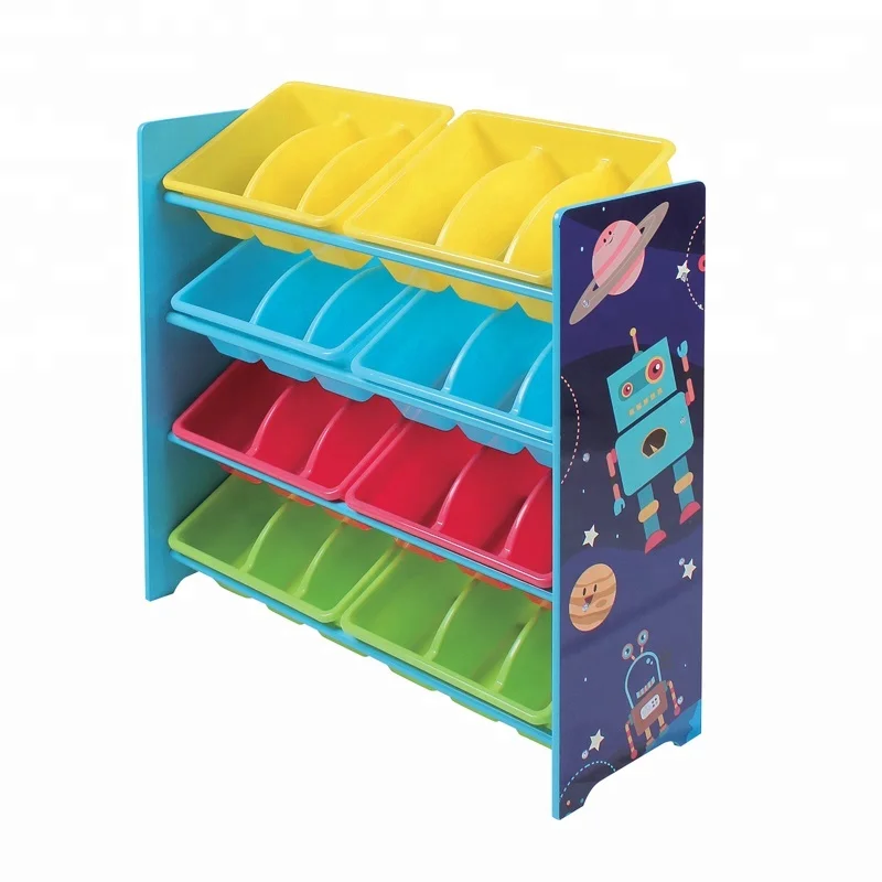 Toffy Friends Wooden Kids Toy Organizer Plastic Bins Storage Kids Toy Organizer Plastic Bins