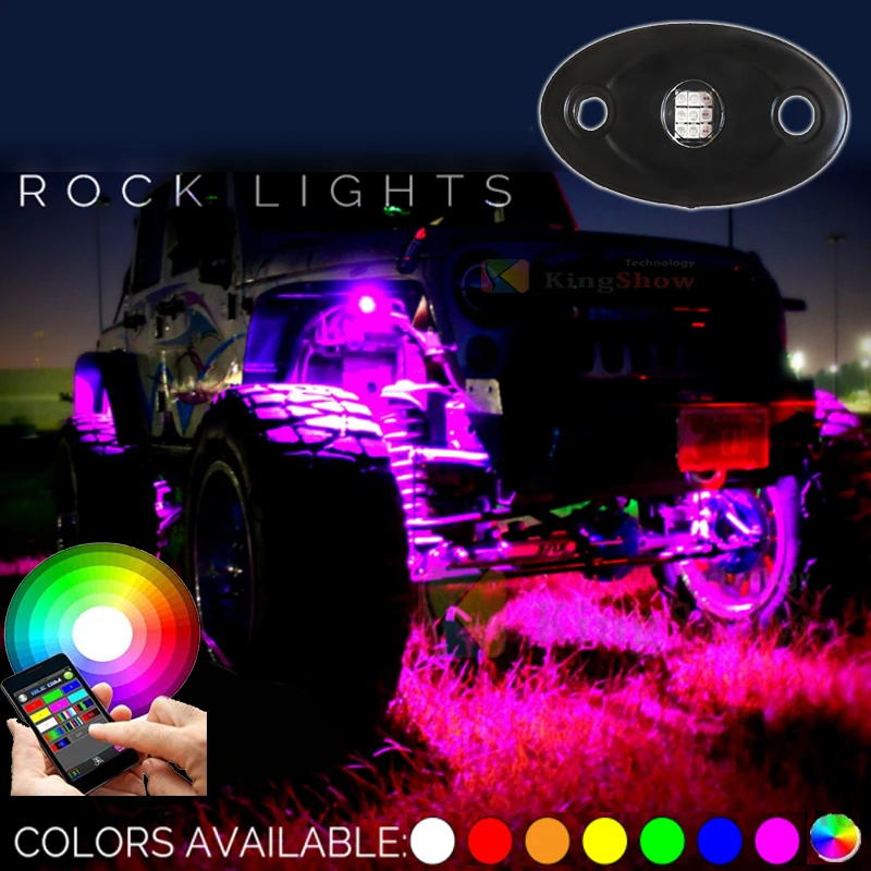 MICTUNING 4x Pods Music Bluetooth RGB LED Rock Light Off road DRL SUV Truck