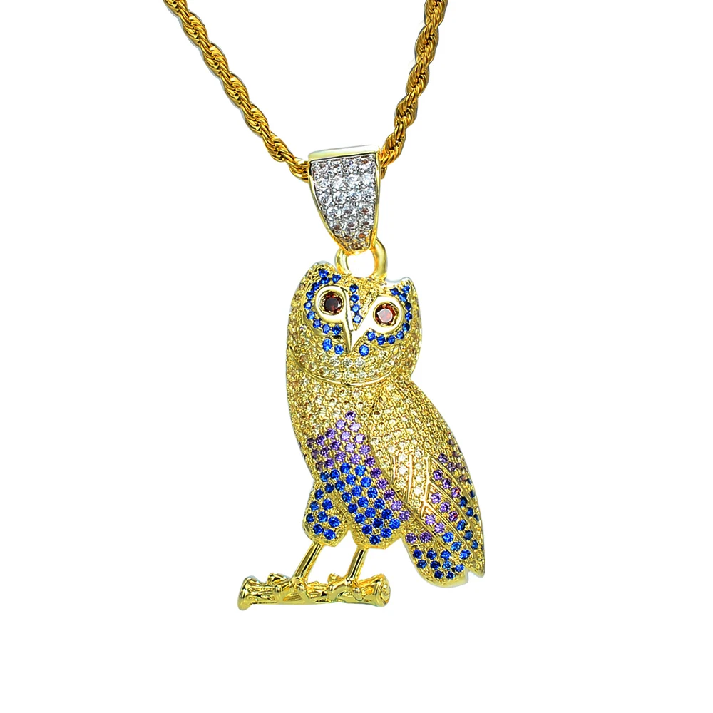 Rose Gold Owl Pendant, fashion Dainty Gemstone Pendant Necklace, 925 Sterling Silver Chain Necklace, Colorful Gemstone Animal Pendant