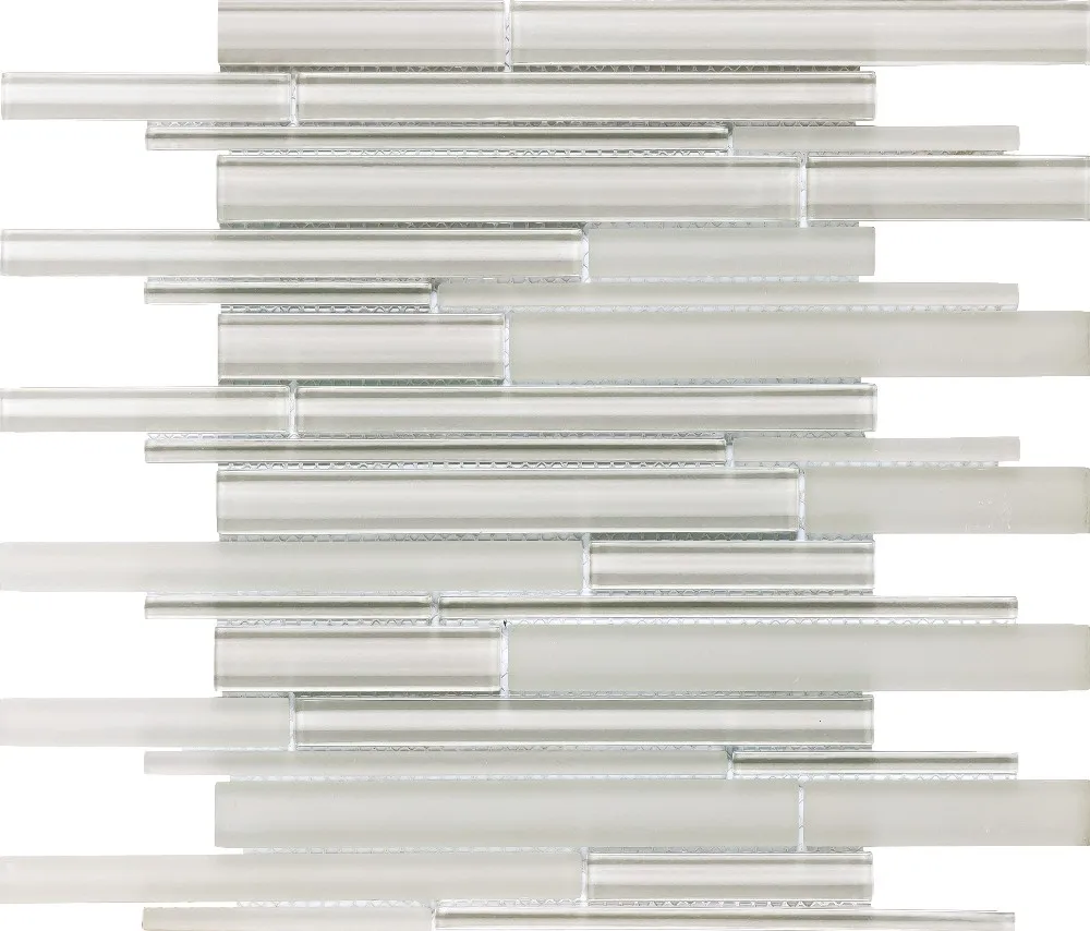 Strip cararra white marble mix super white glass wall mosaic