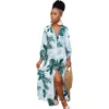 SN3616 2019 Oxford new women's satin kimono green leaf long sleeved shirt skirt