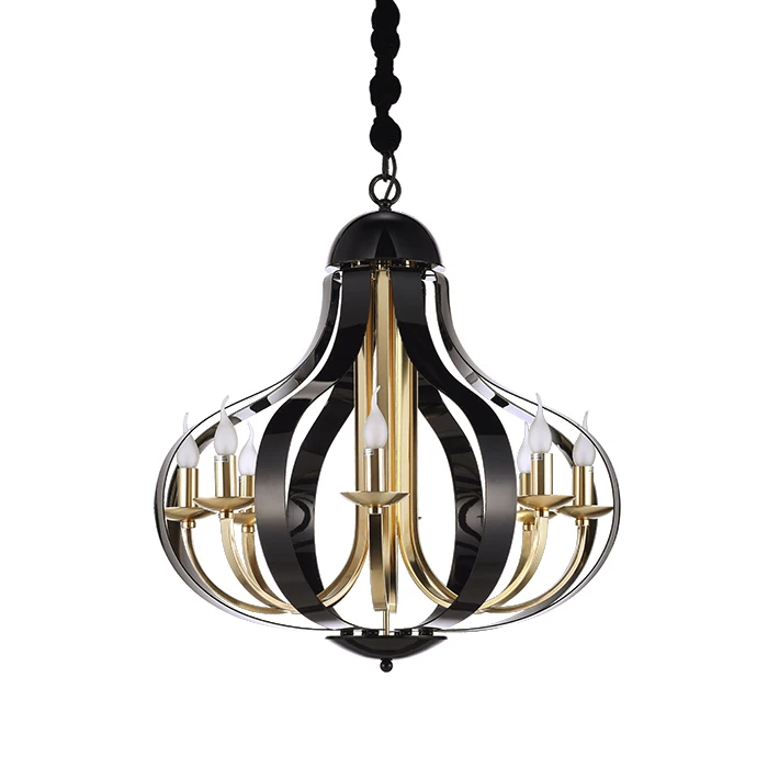New product 8 lights black iron chandeliers for hallways manufactured