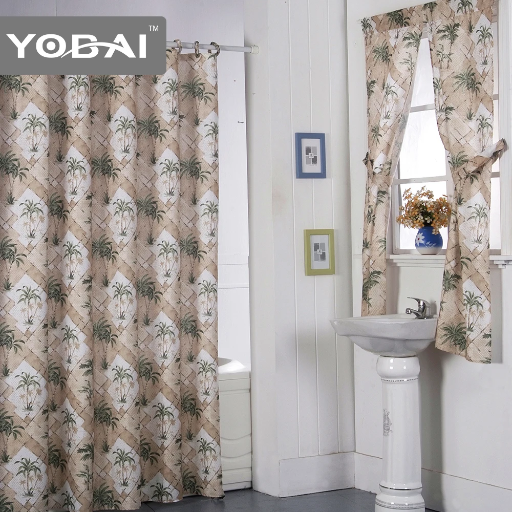 Unique Printing Shower Curtain With Matching Window Curtains And 12 Pcs