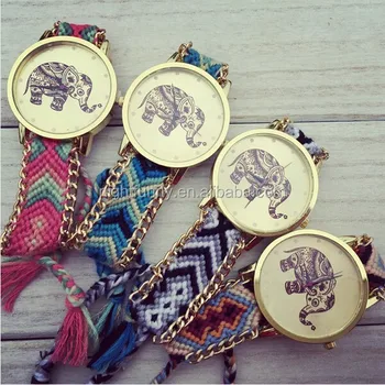 Handmade Braided Elephant Friendship Bracelet Watch Geneva Handmade Braided Elephant Friendship Bracelet Watch Geneva Las Quarzt Watches