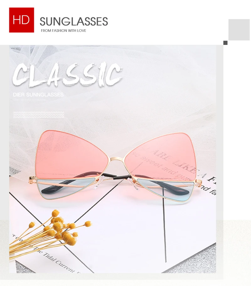 2019 Trendy Bow Triangle Metal Frame Designer Women Shades Sunglasses