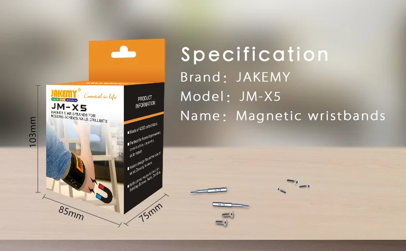 JAKEMY JM-X5 Portable Magnetic Wristband Bag with Strong Magnets for Holding Screws Nails Drilling Bits DIY Hand Tool Collection