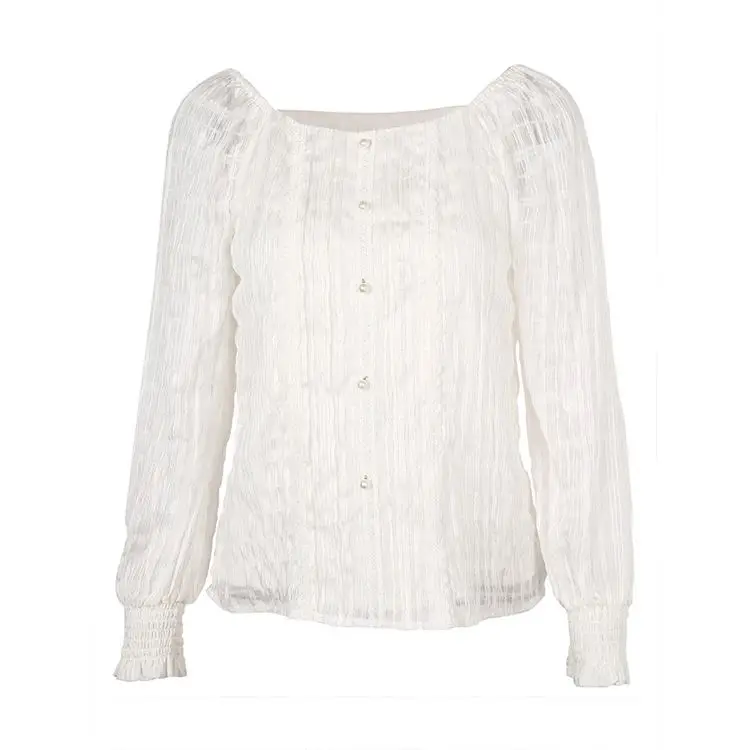 Venta al por mayor blusas blancas para uniforme mujeres Venta al por mayor blusas blancas transparentes Compre