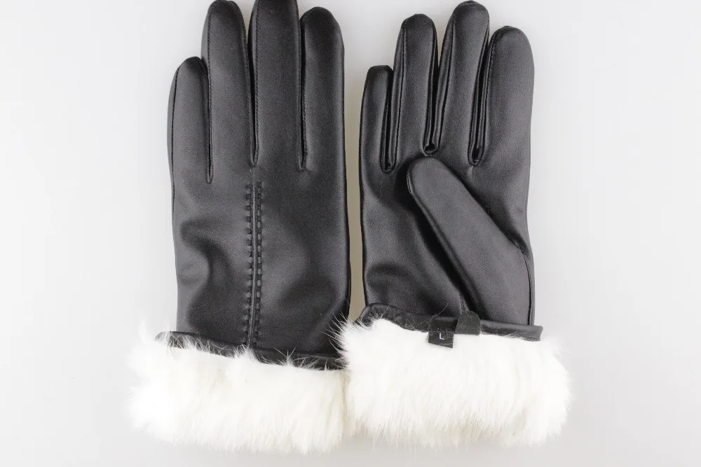 Women customized rabbit fur leather gloves