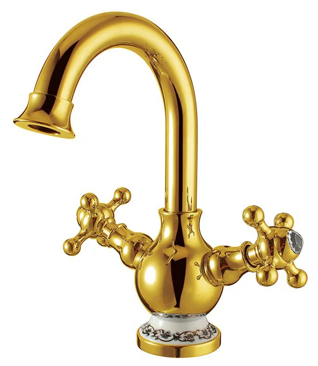 French Gold Bathroom Faucet Short Usa Double Handle Wash Basin