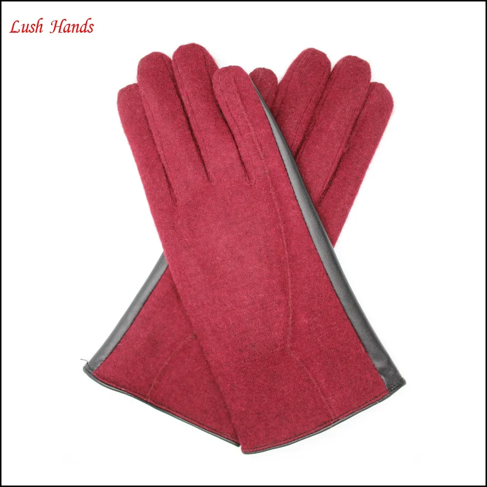 Ladies hot selling half woolen half leather gloves with wholesale price