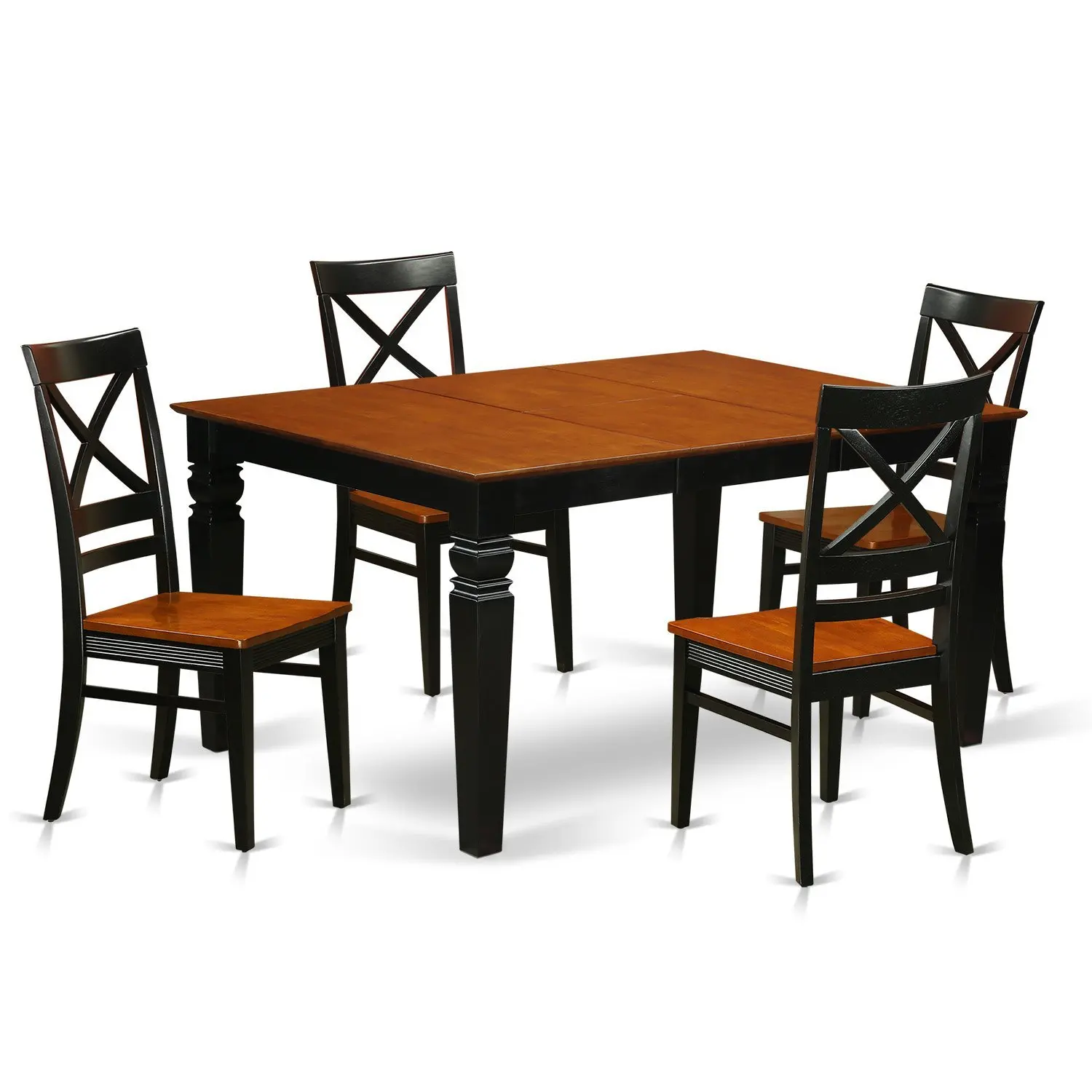 East West Furniture Weston WEQU5-BCH-W 5 Pc Set with a Kitchen Table and 4 Wood Dining Chairs, Black