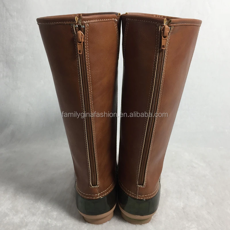 Solid Color Zippered Tall Duck Boots 