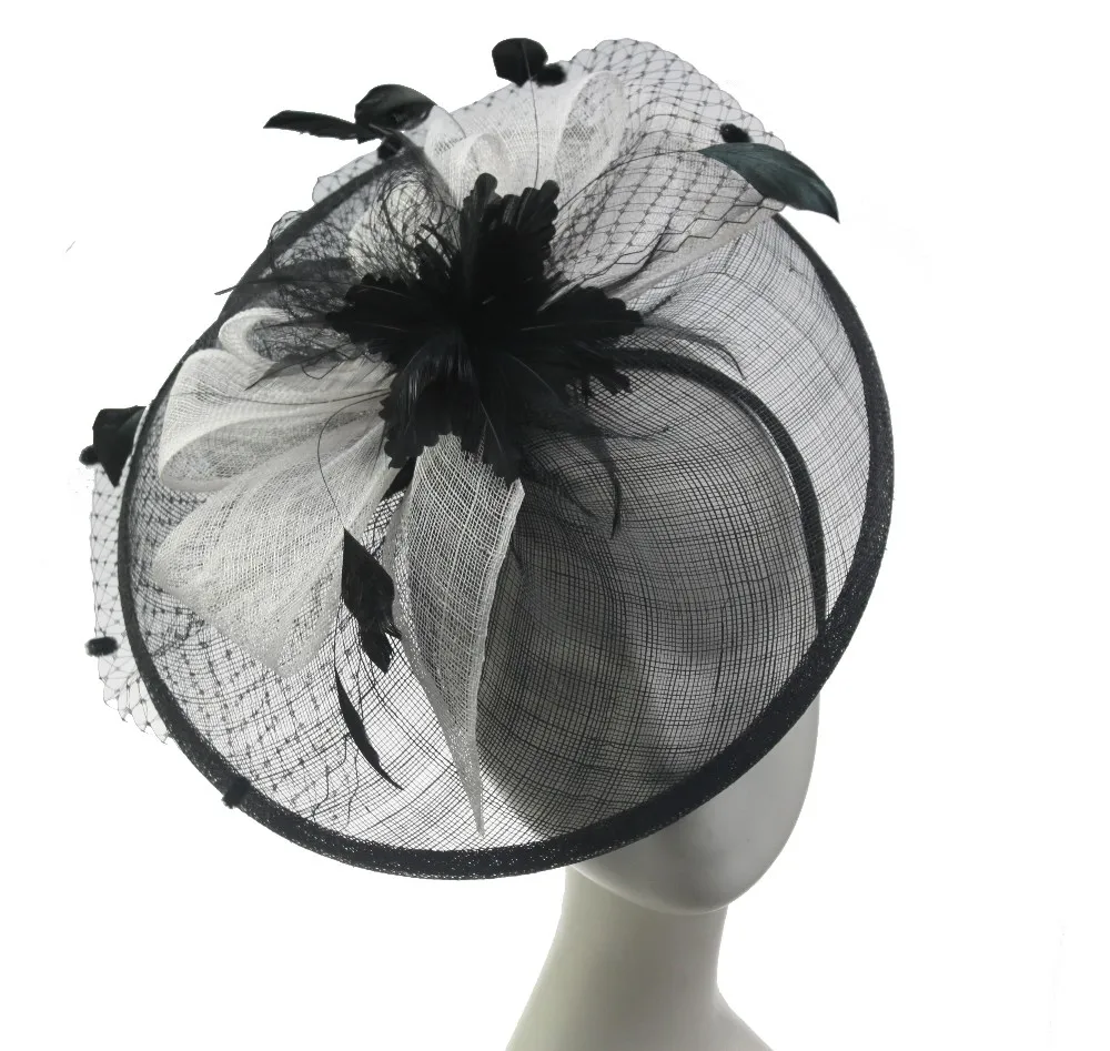 Femmes Blanc Sinamay Fascinator Chapeaux Avec Voile Floral Fleur