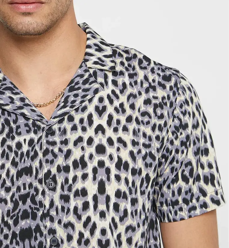 mens leopard print short sleeve shirt
