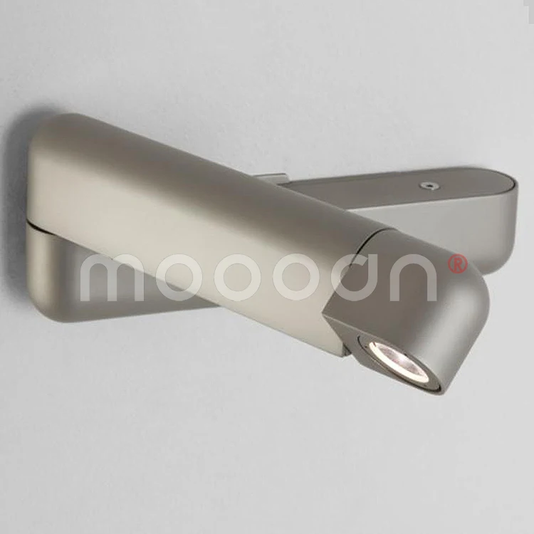 Modern Nickel die cast Aluminum rectangle bracket 3W LED reading wall light for hotel bedroom