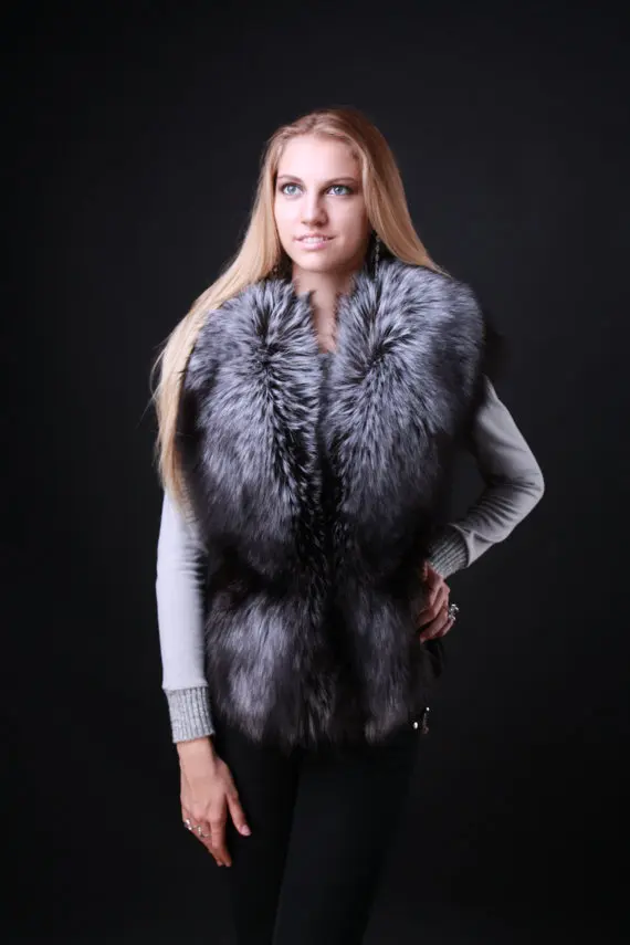 natural real finnish finn silver fox silverfox fur vest with