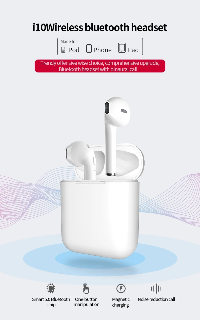 2019 wireless headphones electronics i10 tws 5.0 wireless earbuds earphone wireless headset - ANKUX.COM
