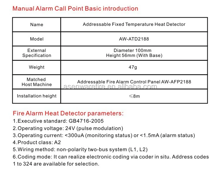 Asenware 24V DC Addressable Fire Alarm Heat Detector
