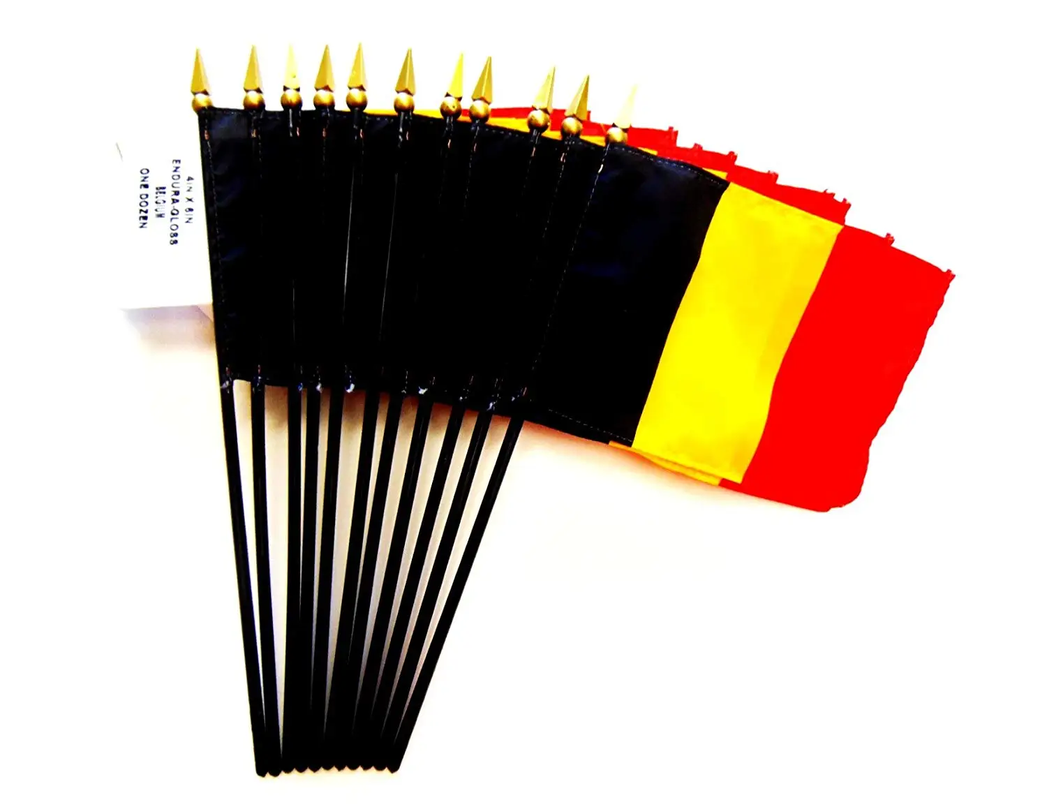 MADE IN USA!! Box of 12 Belgium 4"x6" Miniature Desk & Table Flags; 12 American Made Small Mini Belgian Flags in a Custom Made Cardboard Box Specifically Made for These Flags