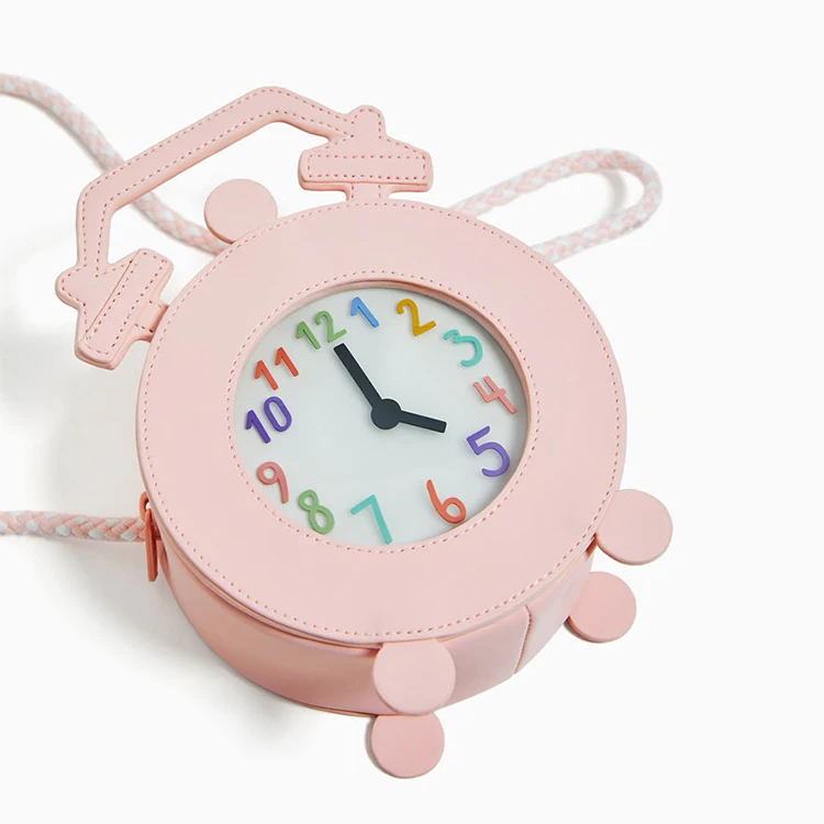 Custom Clock Shape Vegan Leather Lovely Girl\'s Handbags Crossbody