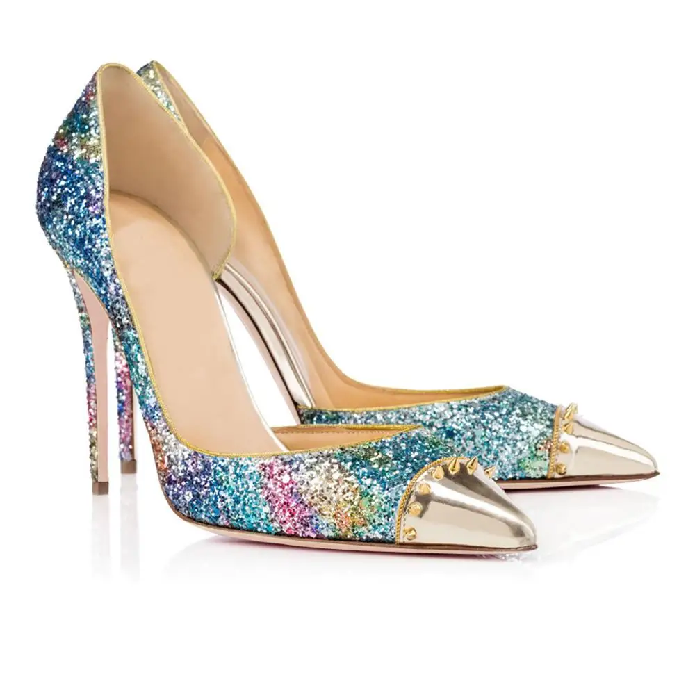 Fashion Multi Color Blink Glitter Pointedtoe 12 Cm High Heel Shoes