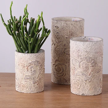 圆筒恩典图案浮雕花式水泥婚礼装饰花瓶/陶瓷花瓶家居装饰