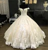 Luxury Beaded Long Train Champagne Lace bridal Wedding Dresses with Very Long Tail